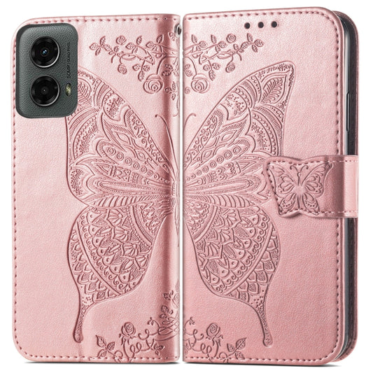 For Motorola Moto G 5G 2024 Butterfly Love Flower Embossed Leather Phone Case(Rose Pink) by buy2fix