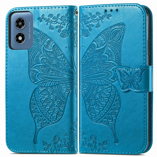For Motorola Moto G Play 2024 Butterfly Love Flower Embossed Leather Phone Case(Blue) by buy2fix