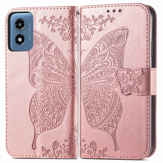 For Motorola Moto G Play 2024 Butterfly Love Flower Embossed Leather Phone Case(Rose Pink) by buy2fix