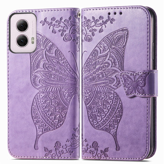 For Motorola Moto G Power 2024 Butterfly Love Flower Embossed Leather Phone Case(Light Purple) by buy2fix