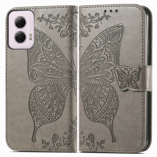 For Motorola Moto G Power 2024 Butterfly Love Flower Embossed Leather Phone Case(Gray) by buy2fix