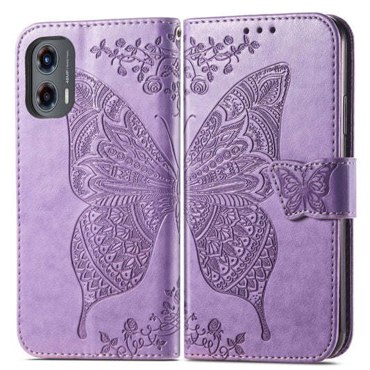 For Motorola Moto G Stylus 5G 2024 Butterfly Love Flower Embossed Leather Phone Case(Light Purple) by buy2fix