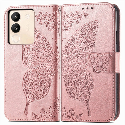For vivo X100 Butterfly Love Flower Embossed Leather Phone Case(Rose Gold) by imak