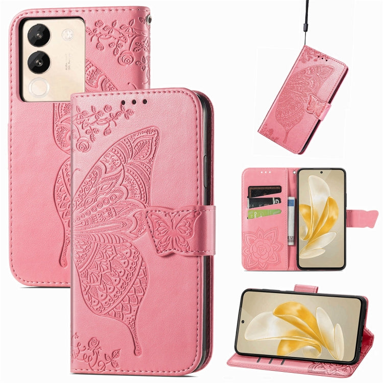 For vivo X100 Butterfly Love Flower Embossed Leather Phone Case(Pink) - vivo Cases by imak | Online Shopping UK | buy2fix