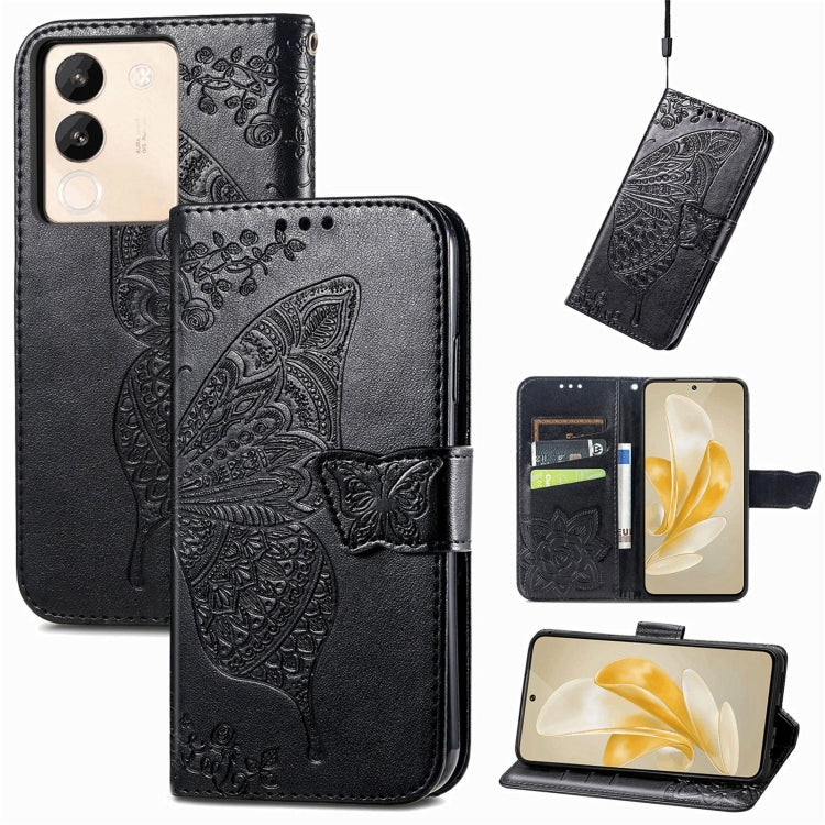 For vivo X100 Butterfly Love Flower Embossed Leather Phone Case(Black) - vivo Cases by imak | Online Shopping UK | buy2fix