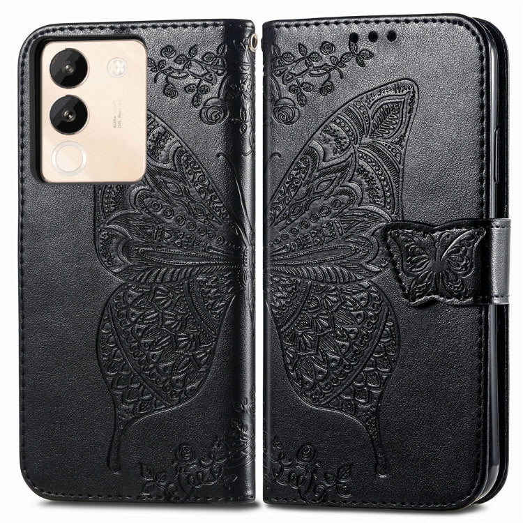 For vivo X100 Butterfly Love Flower Embossed Leather Phone Case(Black) - vivo Cases by imak | Online Shopping UK | buy2fix