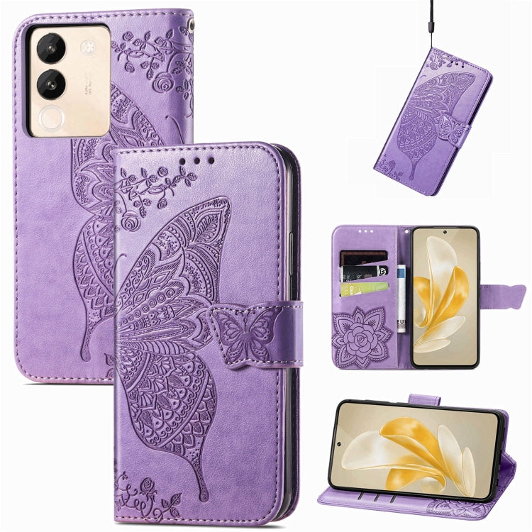 For vivo X100 Butterfly Love Flower Embossed Leather Phone Case(Lavender) - vivo Cases by imak | Online Shopping UK | buy2fix