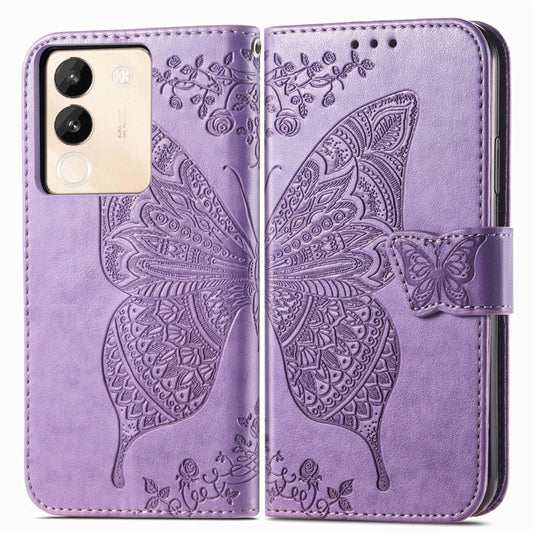 For vivo X100 Butterfly Love Flower Embossed Leather Phone Case(Lavender) by imak