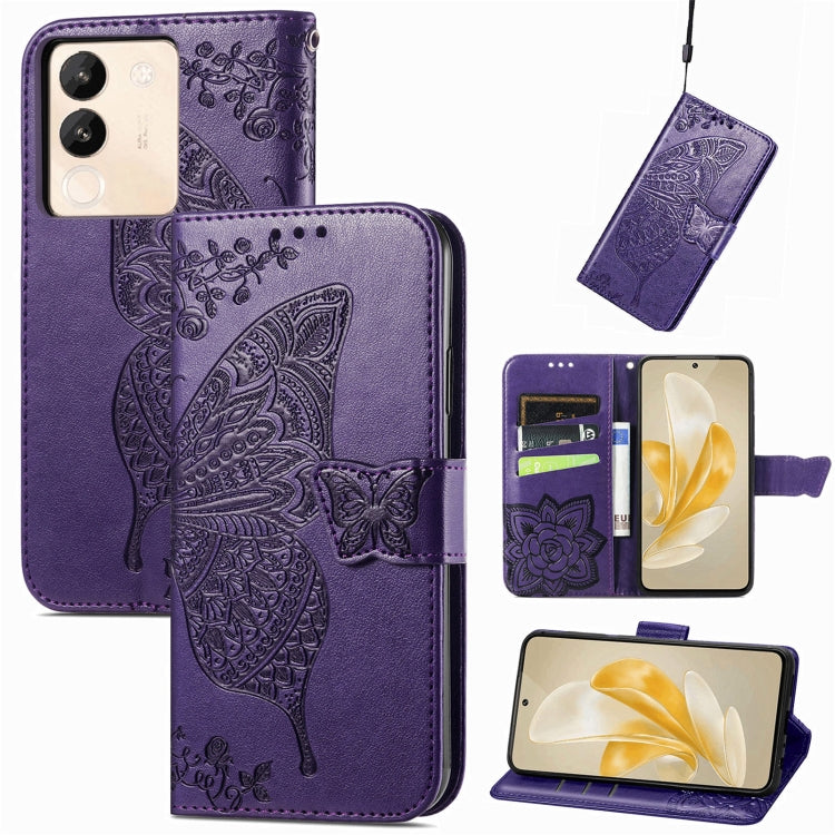For vivo X100 Butterfly Love Flower Embossed Leather Phone Case(Purple) - vivo Cases by imak | Online Shopping UK | buy2fix