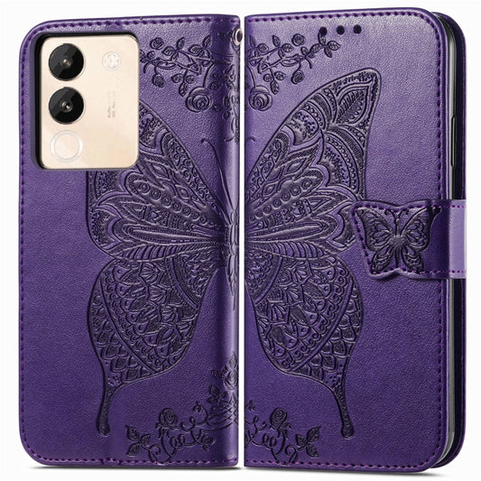 For vivo X100 Butterfly Love Flower Embossed Leather Phone Case(Purple) by imak