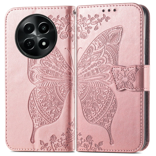 For Realme 12 Butterfly Love Flower Embossed Leather Phone Case(Rose Gold) by buy2fix