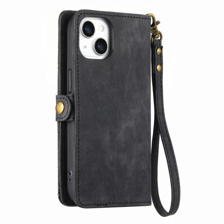 For iPhone 13 Geometric Zipper Wallet Side Buckle Leather Phone Case(Black) - iPhone 13 Cases by buy2fix | Online Shopping UK | buy2fix