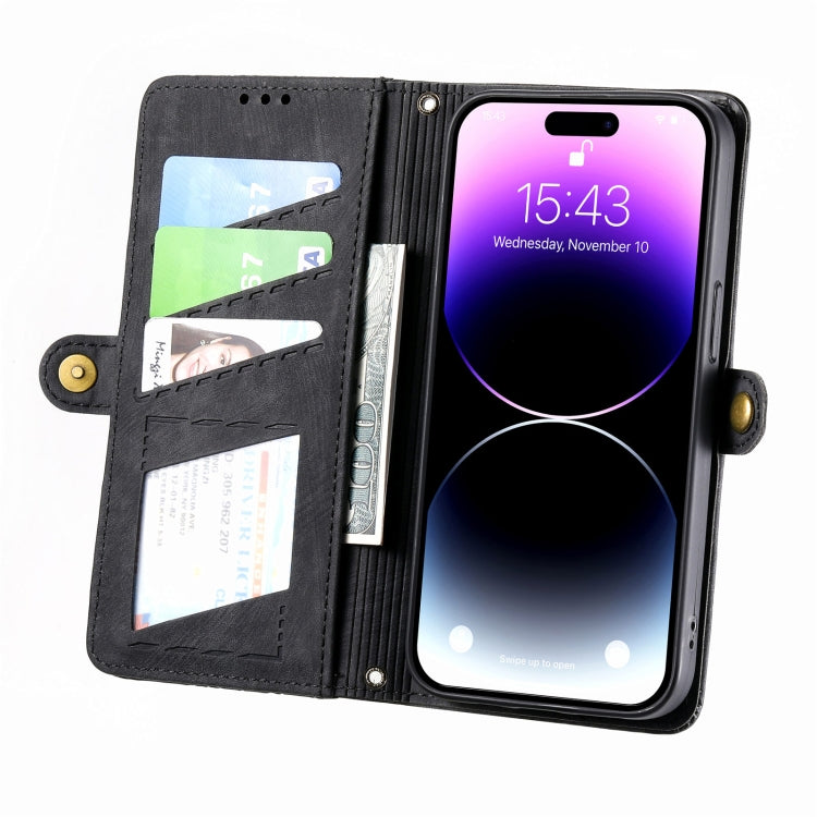 For iPhone 13 Geometric Zipper Wallet Side Buckle Leather Phone Case(Black) - iPhone 13 Cases by buy2fix | Online Shopping UK | buy2fix