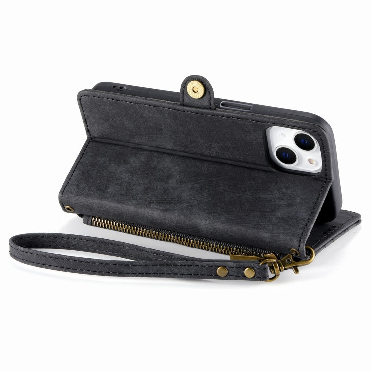 For iPhone 13 Geometric Zipper Wallet Side Buckle Leather Phone Case(Black) - iPhone 13 Cases by buy2fix | Online Shopping UK | buy2fix