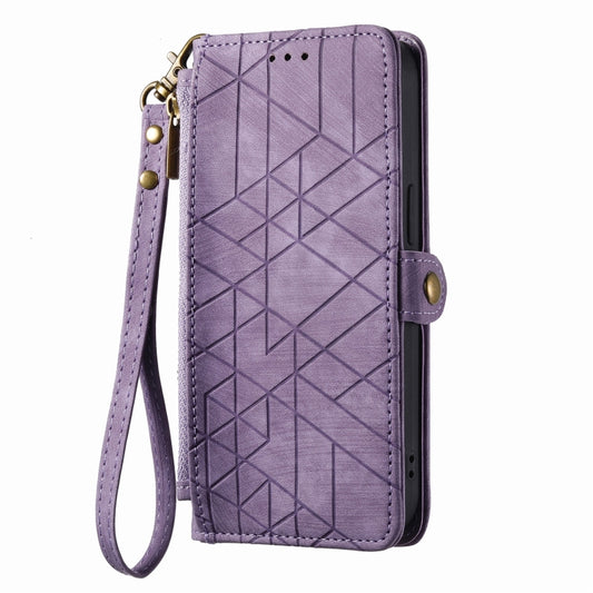 For iPhone 13 Pro Geometric Zipper Wallet Side Buckle Leather Phone Case(Purple) by buy2fix