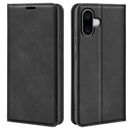 For iPhone 16 Retro-skin Magnetic Suction Leather Phone Case(Black) - iPhone 16 Cases by buy2fix | Online Shopping UK | buy2fix