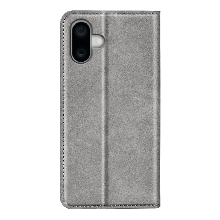 For iPhone 16 Retro-skin Magnetic Suction Leather Phone Case(Grey) - iPhone 16 Cases by buy2fix | Online Shopping UK | buy2fix
