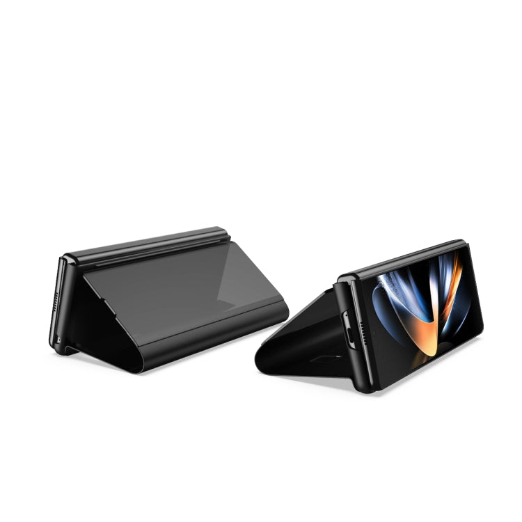 For Samsung Galaxy Z Fold6 Plated Mirror Horizontal Flip Leather Phone Case with Holder(Black) - Galaxy Z Fold6 5G Cases by buy2fix | Online Shopping UK | buy2fix