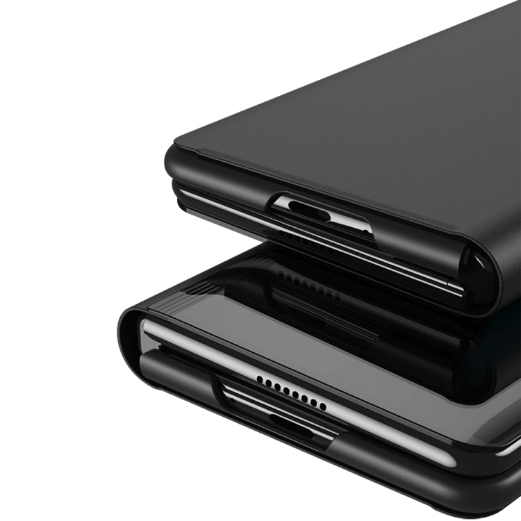 For Samsung Galaxy Z Fold6 Plated Mirror Horizontal Flip Leather Phone Case with Holder(Black) - Galaxy Z Fold6 5G Cases by buy2fix | Online Shopping UK | buy2fix