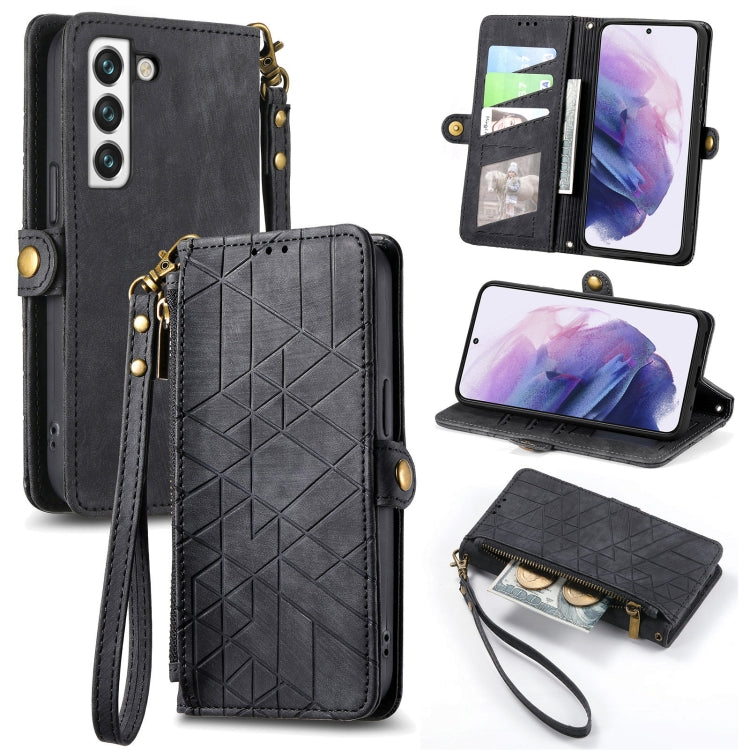 For Samsung Galaxy S22 5G Geometric Zipper Wallet Side Buckle Leather Phone Case(Black) - Galaxy S22 5G Cases by buy2fix | Online Shopping UK | buy2fix