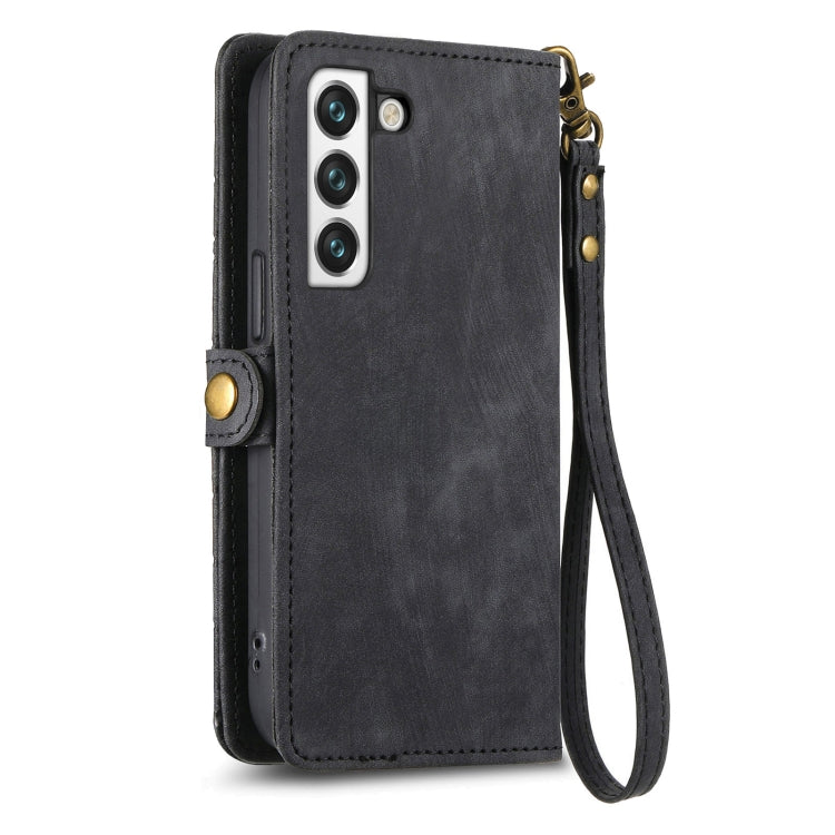 For Samsung Galaxy S22 5G Geometric Zipper Wallet Side Buckle Leather Phone Case(Black) - Galaxy S22 5G Cases by buy2fix | Online Shopping UK | buy2fix