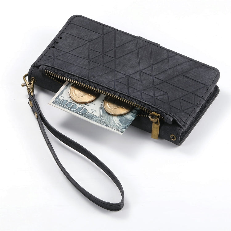 For Samsung Galaxy S22 5G Geometric Zipper Wallet Side Buckle Leather Phone Case(Black) - Galaxy S22 5G Cases by buy2fix | Online Shopping UK | buy2fix