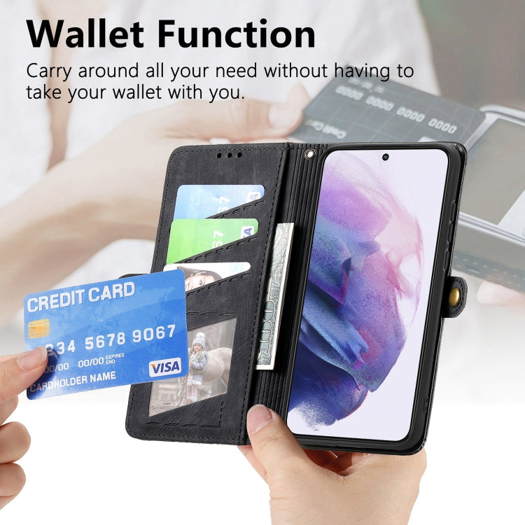 For Samsung Galaxy S22 5G Geometric Zipper Wallet Side Buckle Leather Phone Case(Black) - Galaxy S22 5G Cases by buy2fix | Online Shopping UK | buy2fix