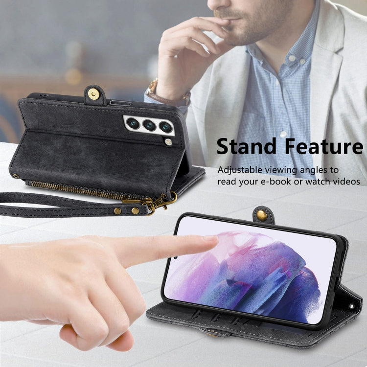 For Samsung Galaxy S22 5G Geometric Zipper Wallet Side Buckle Leather Phone Case(Black) - Galaxy S22 5G Cases by buy2fix | Online Shopping UK | buy2fix
