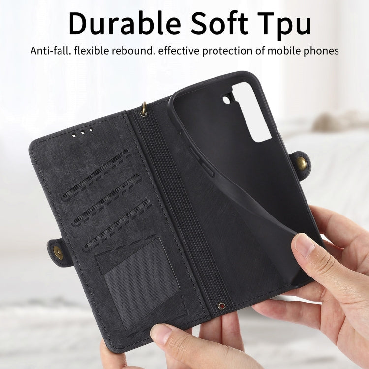 For Samsung Galaxy S22 5G Geometric Zipper Wallet Side Buckle Leather Phone Case(Black) - Galaxy S22 5G Cases by buy2fix | Online Shopping UK | buy2fix