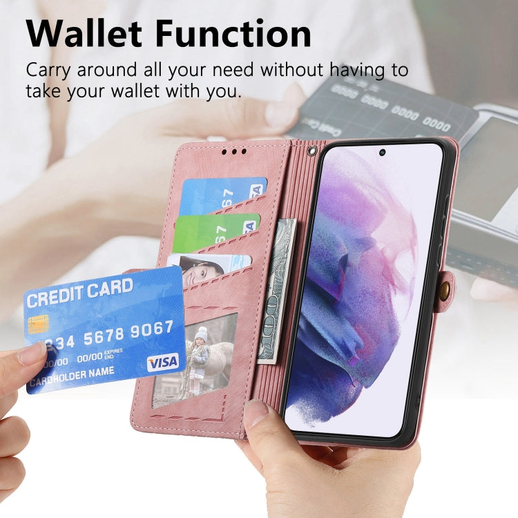 For Samsung Galaxy S22+ 5G Geometric Zipper Wallet Side Buckle Leather Phone Case(Pink) - Galaxy S22+ 5G Cases by buy2fix | Online Shopping UK | buy2fix