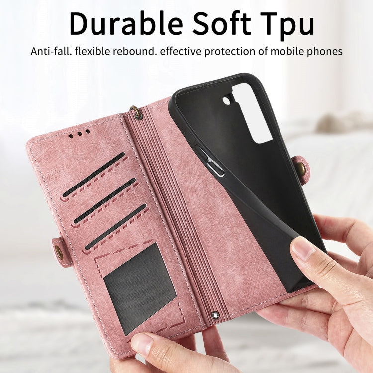 For Samsung Galaxy S22+ 5G Geometric Zipper Wallet Side Buckle Leather Phone Case(Pink) - Galaxy S22+ 5G Cases by buy2fix | Online Shopping UK | buy2fix