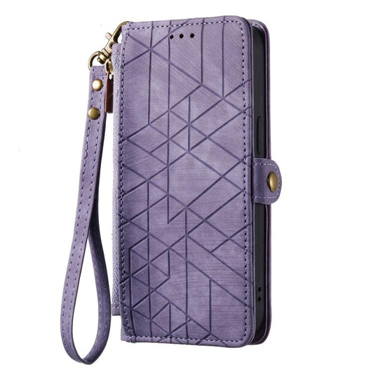 For Samsung Galaxy S21 5G Geometric Zipper Wallet Side Buckle Leather Phone Case(Purple) by buy2fix