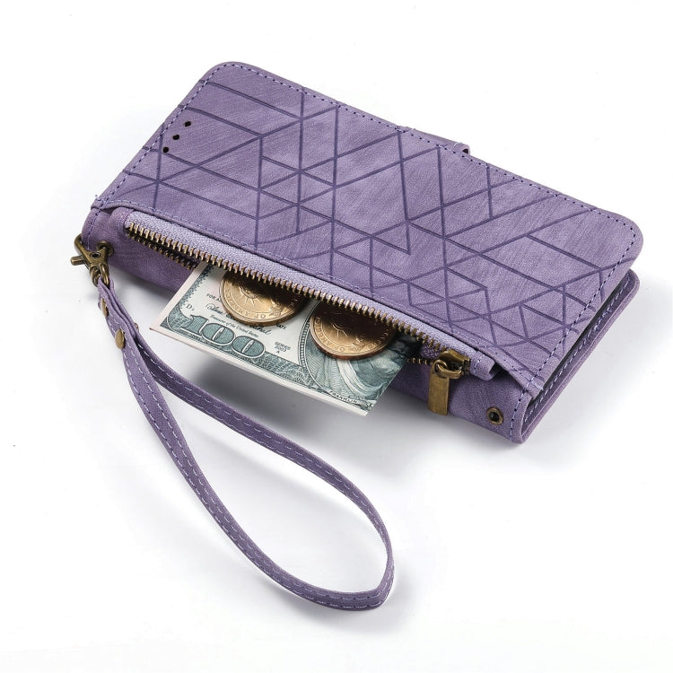 For Samsung Galaxy S21+ 5G Geometric Zipper Wallet Side Buckle Leather Phone Case(Purple) - Galaxy S21+ 5G Cases by buy2fix | Online Shopping UK | buy2fix