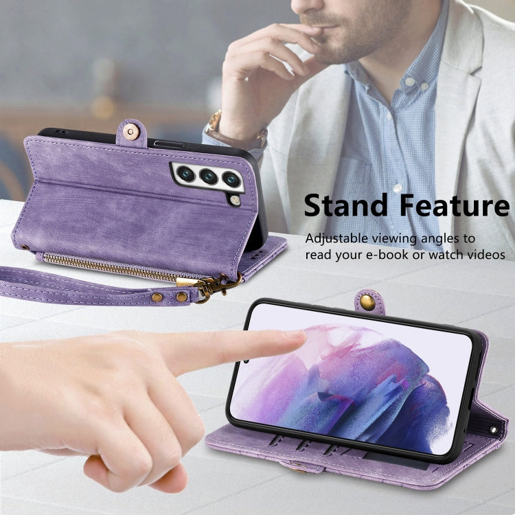 For Samsung Galaxy S21+ 5G Geometric Zipper Wallet Side Buckle Leather Phone Case(Purple) - Galaxy S21+ 5G Cases by buy2fix | Online Shopping UK | buy2fix
