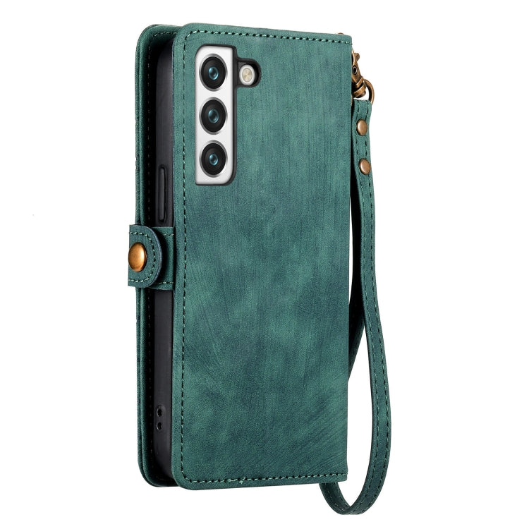 For Samsung Galaxy S21 Ultra 5G Geometric Zipper Wallet Side Buckle Leather Phone Case(Green) - Galaxy S21 Ultra 5G Cases by buy2fix | Online Shopping UK | buy2fix