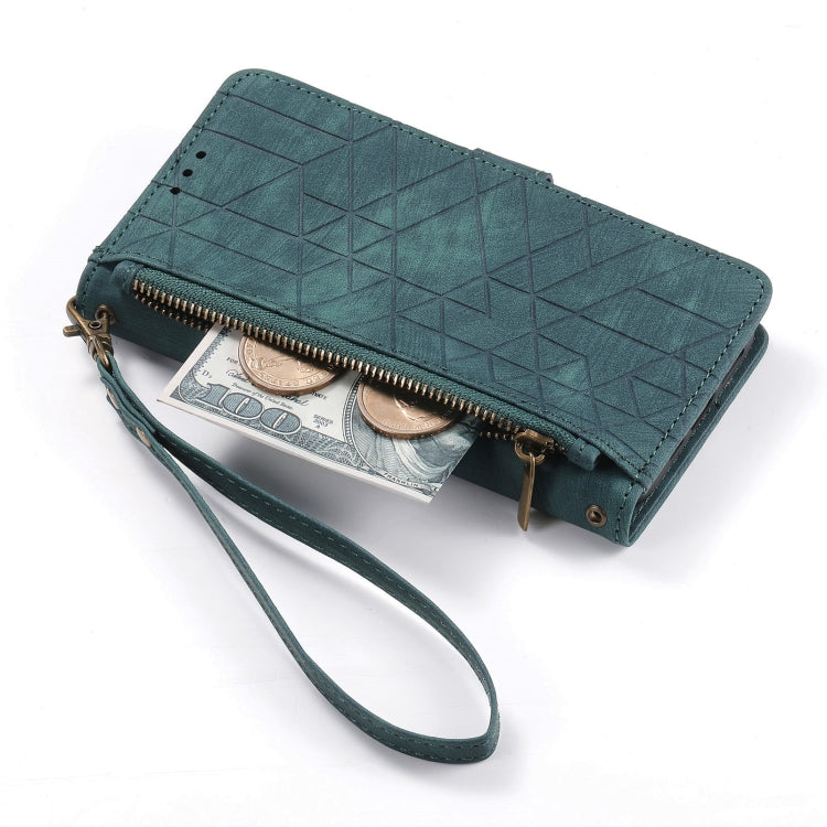 For Samsung Galaxy S21 Ultra 5G Geometric Zipper Wallet Side Buckle Leather Phone Case(Green) - Galaxy S21 Ultra 5G Cases by buy2fix | Online Shopping UK | buy2fix