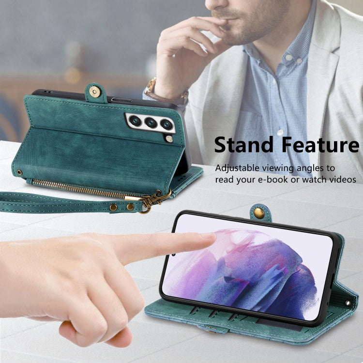 For Samsung Galaxy S21 Ultra 5G Geometric Zipper Wallet Side Buckle Leather Phone Case(Green) - Galaxy S21 Ultra 5G Cases by buy2fix | Online Shopping UK | buy2fix