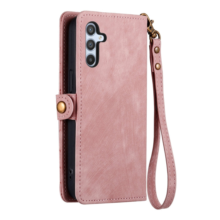 For Samsung Galaxy A14 4G Geometric Zipper Wallet Side Buckle Leather Phone Case(Pink) - Galaxy Phone Cases by buy2fix | Online Shopping UK | buy2fix