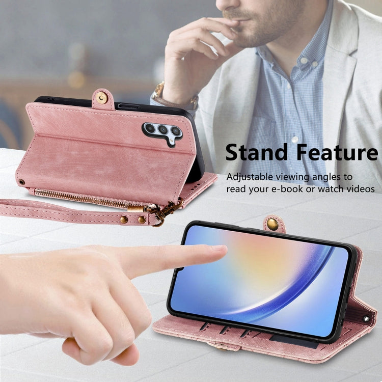 For Samsung Galaxy A14 4G Geometric Zipper Wallet Side Buckle Leather Phone Case(Pink) - Galaxy Phone Cases by buy2fix | Online Shopping UK | buy2fix