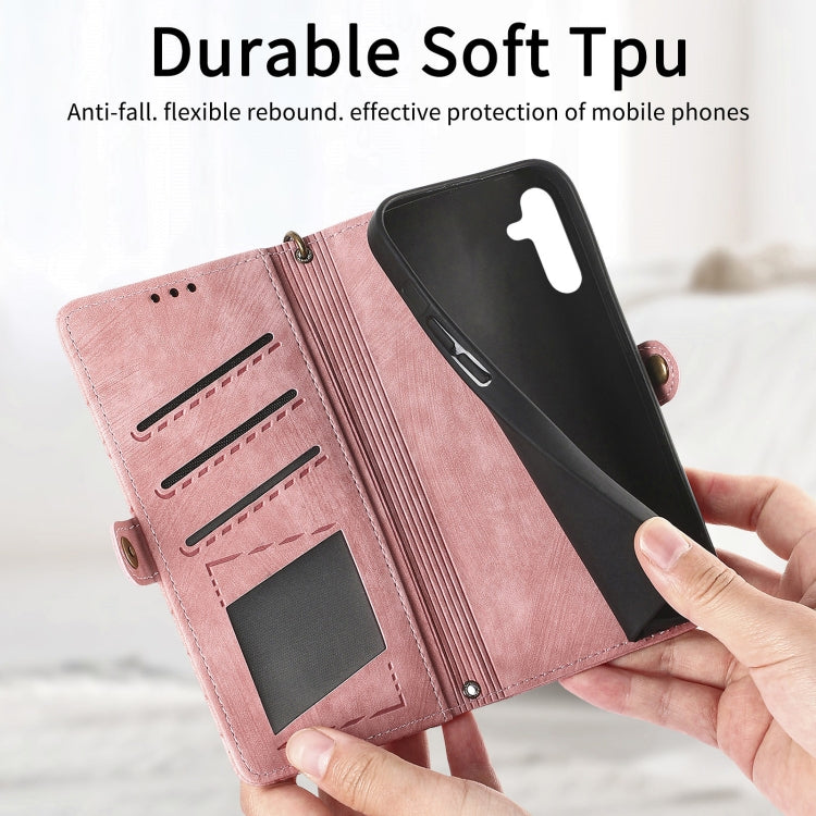 For Samsung Galaxy A14 4G Geometric Zipper Wallet Side Buckle Leather Phone Case(Pink) - Galaxy Phone Cases by buy2fix | Online Shopping UK | buy2fix