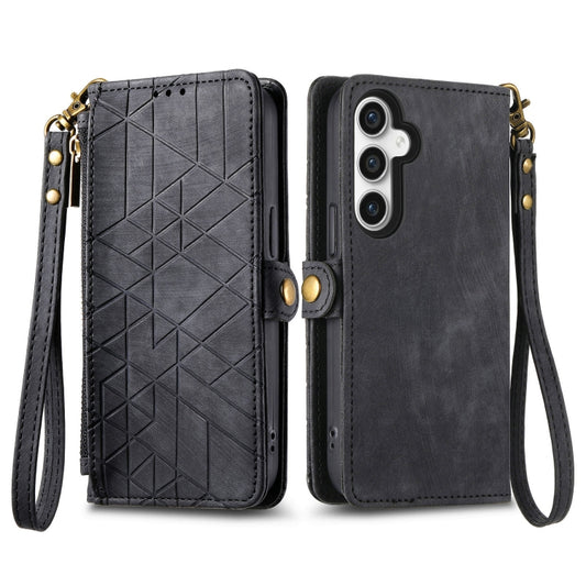 For Samsung Galaxy S23 FE 5G Geometric Zipper Wallet Side Buckle Leather Phone Case(Black) by buy2fix