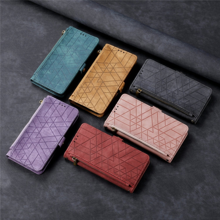 For Samsung Galaxy Note20 Ultra Geometric Zipper Wallet Side Buckle Leather Phone Case(Purple) by buy2fix