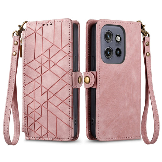 For Motorola Moto S50 Geometric Zipper Wallet Side Buckle Leather Phone Case(Pink) by buy2fix