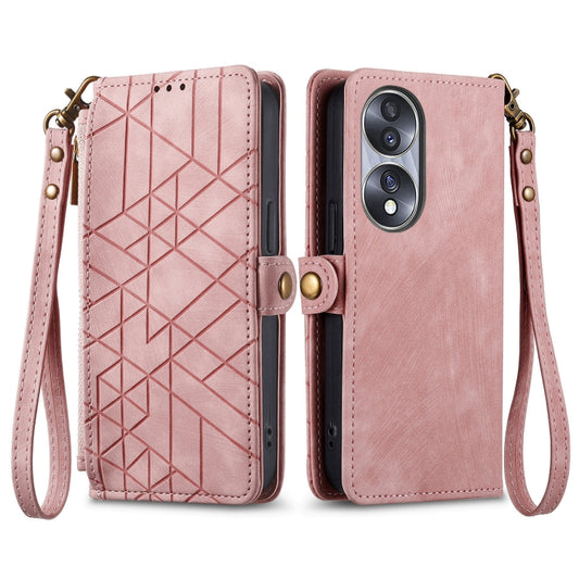 For Honor 90 Lite / X50i Geometric Zipper Wallet Side Buckle Leather Phone Case(Pink) by buy2fix
