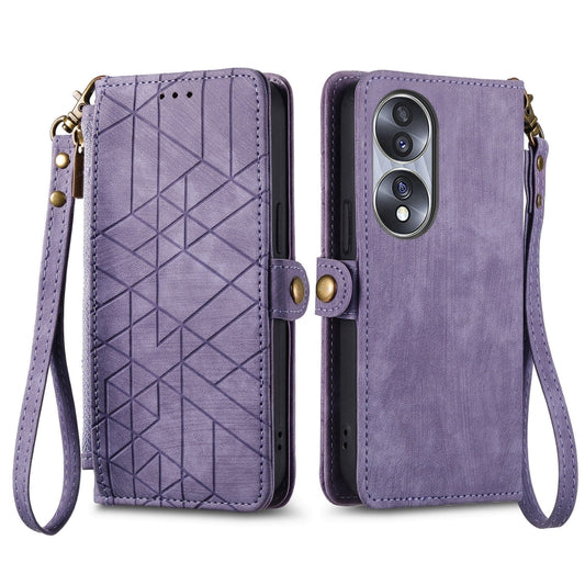 For Honor 80 Pro Geometric Zipper Wallet Side Buckle Leather Phone Case(Purple) by buy2fix