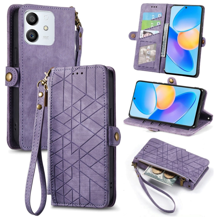 For Honor Play 6T Pro Geometric Zipper Wallet Side Buckle Leather Phone Case(Purple) - Honor Cases by buy2fix | Online Shopping UK | buy2fix