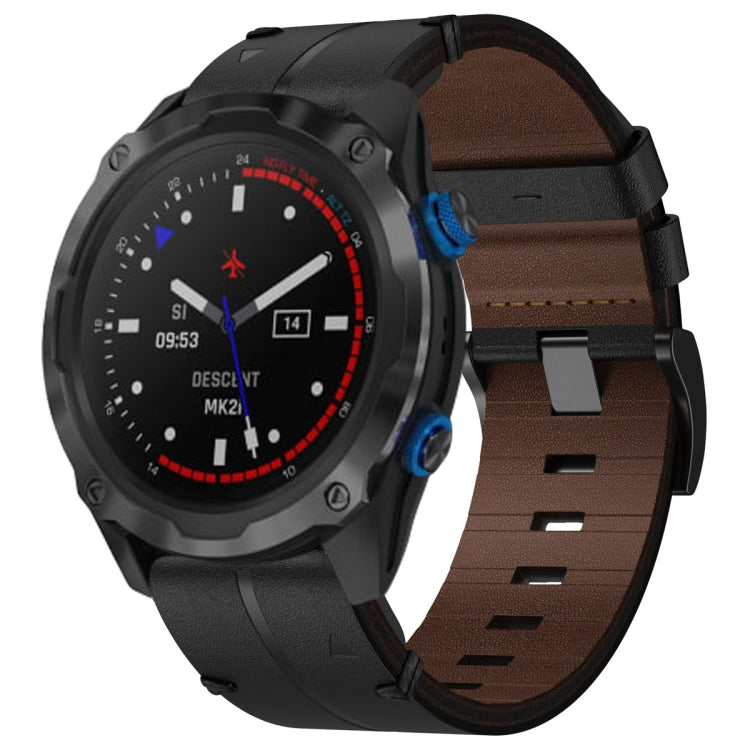 For Garmin Epix Pro 47mm Leather Textured 22mm Watch Band(Black) - Watch Bands by buy2fix | Online Shopping UK | buy2fix