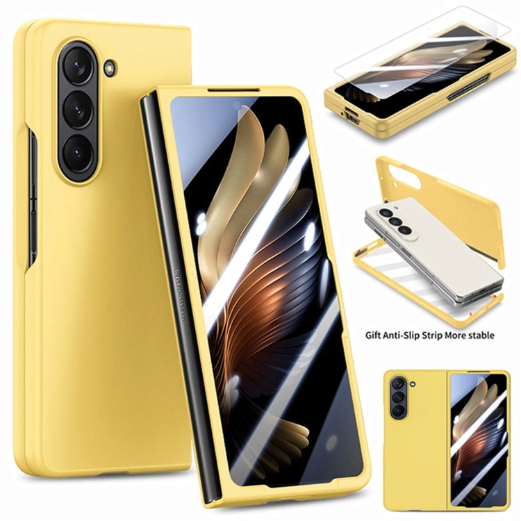For Samsung Galaxy Z Fold6 JUNSUNMAY Smoothly PC + 9H Tempered Glass Protector Folding Phone Case(Yellow) - Galaxy Z Fold6 5G Cases by JUNSUNMAY | Online Shopping UK | buy2fix