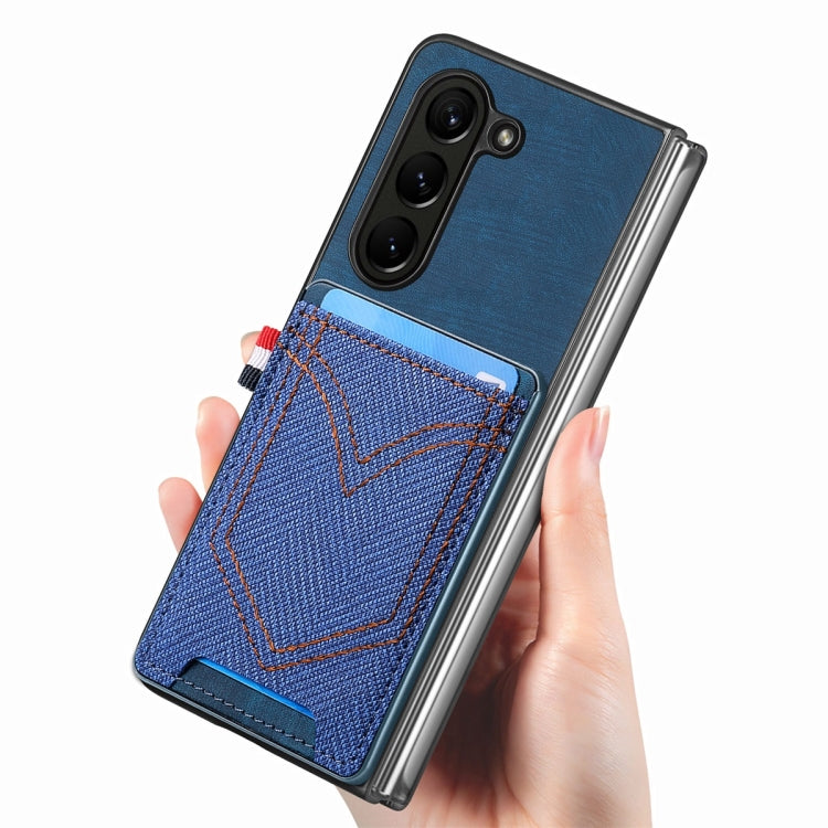 For Samsung Galaxy Z Fold5 JUNSUNMAY Denim Pattern Leather Skin PC Folding Phone Case with Card Slot(Pink) - Galaxy Z Fold5 Cases by JUNSUNMAY | Online Shopping UK | buy2fix