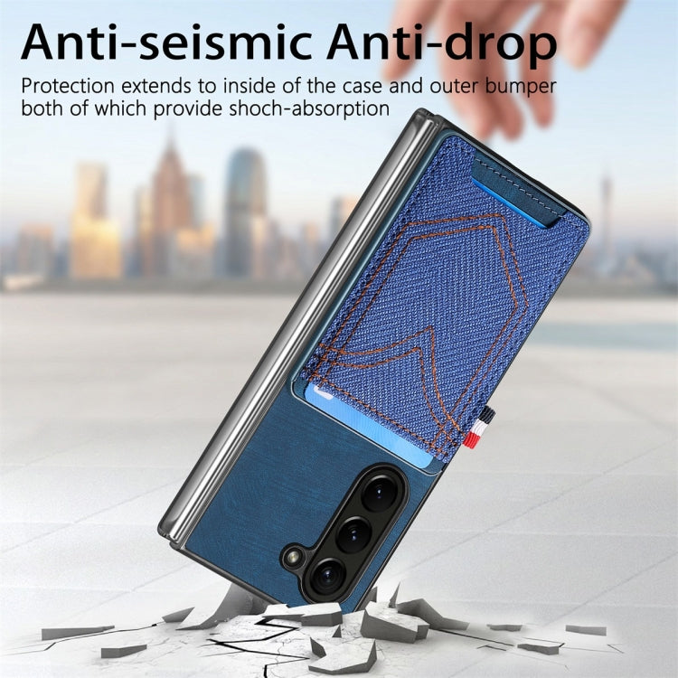 For Samsung Galaxy Z Fold5 JUNSUNMAY Denim Pattern Leather Skin PC Folding Phone Case with Card Slot(Purple) - Galaxy Z Fold5 Cases by JUNSUNMAY | Online Shopping UK | buy2fix